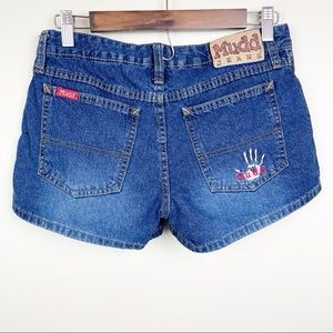 Y2K Mudd ☽ Retro Logo Embroidered Denim Shorts.